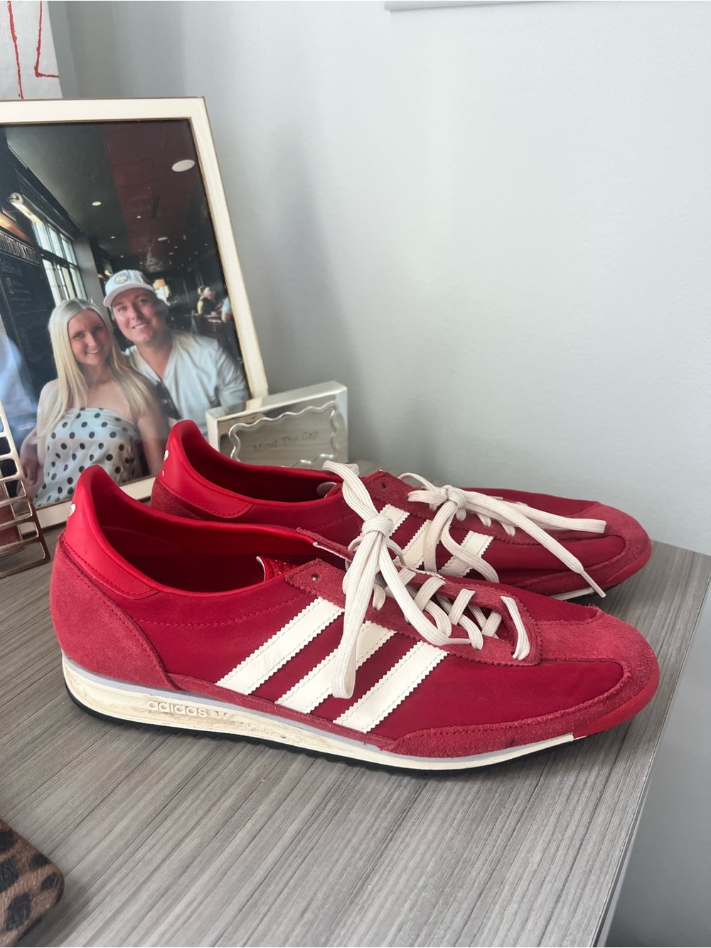 Adidas Red Low-Profile Sneakers with White Stripes